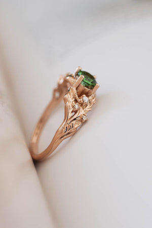 Green tourmaline and diamonds ring / Japanese Maple - Eden Garden Jewelry™