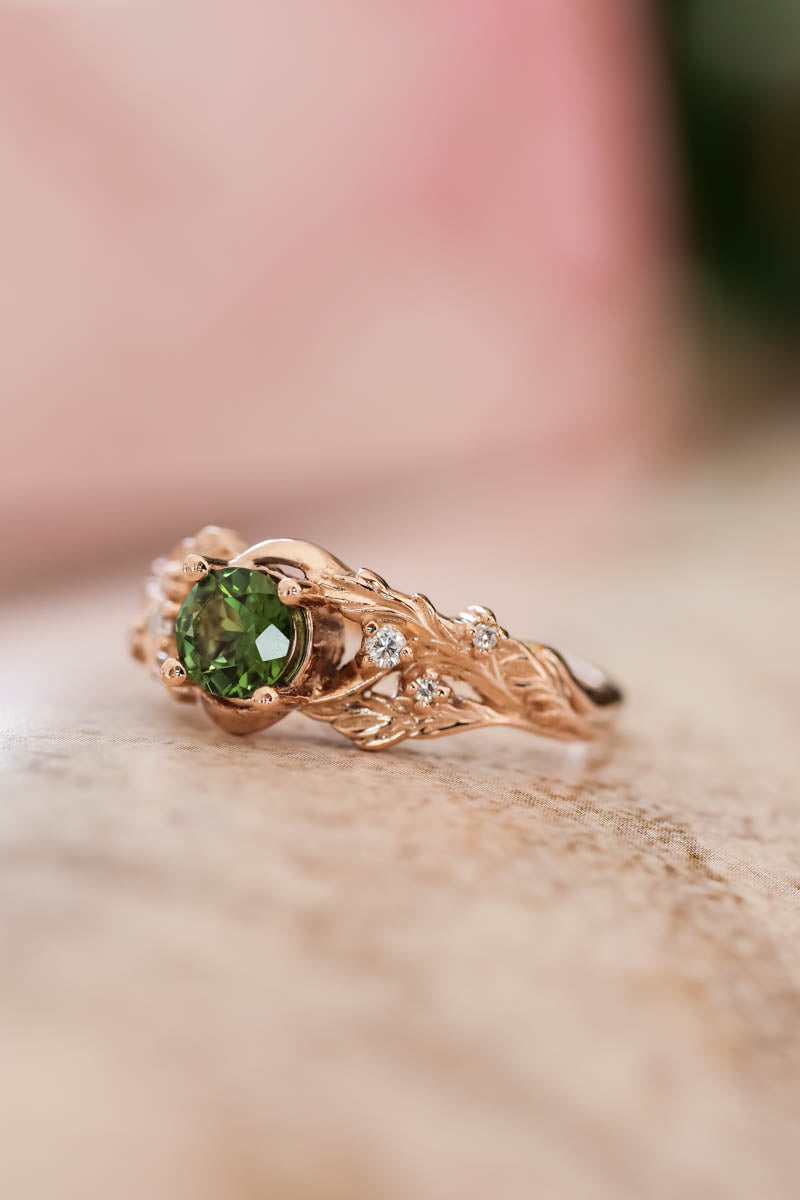 Green tourmaline and diamonds ring / Japanese Maple - Eden Garden Jewelry™