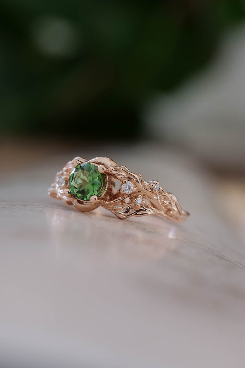 Green tourmaline and diamonds ring / Japanese Maple - Eden Garden Jewelry™