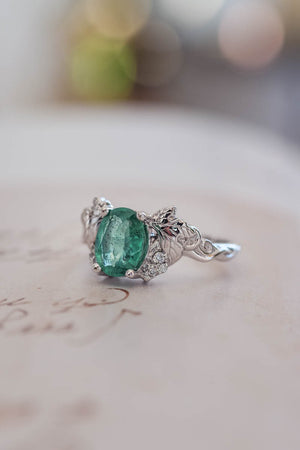 Oval cut emerald and diamonds engagement ring / Vineyard - Eden Garden Jewelry™