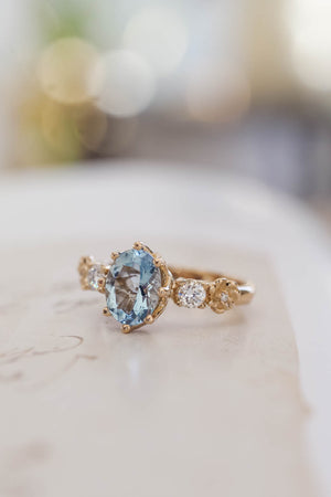 Oval aquamarine engagement ring / Fiorella - Eden Garden Jewelry™