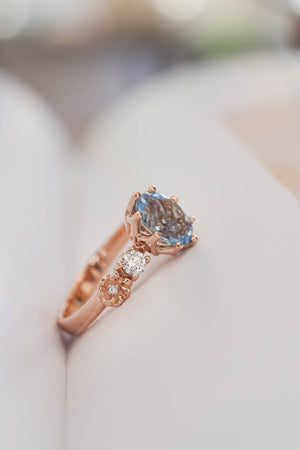 Oval aquamarine engagement ring / Fiorella - Eden Garden Jewelry™