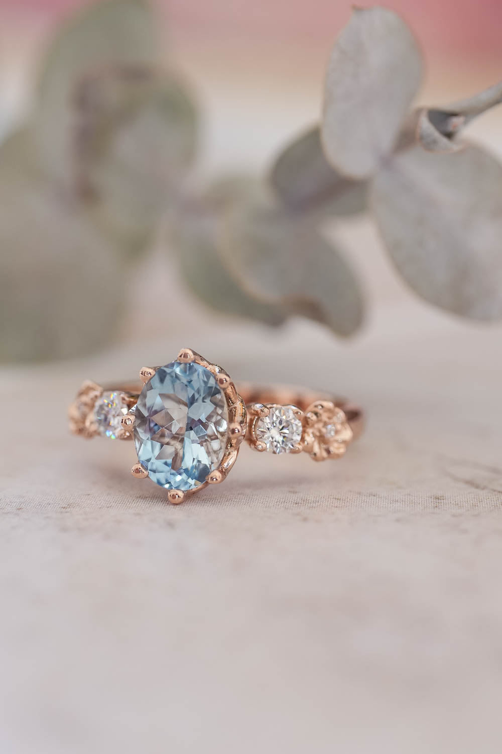 Oval aquamarine engagement ring / Fiorella - Eden Garden Jewelry™