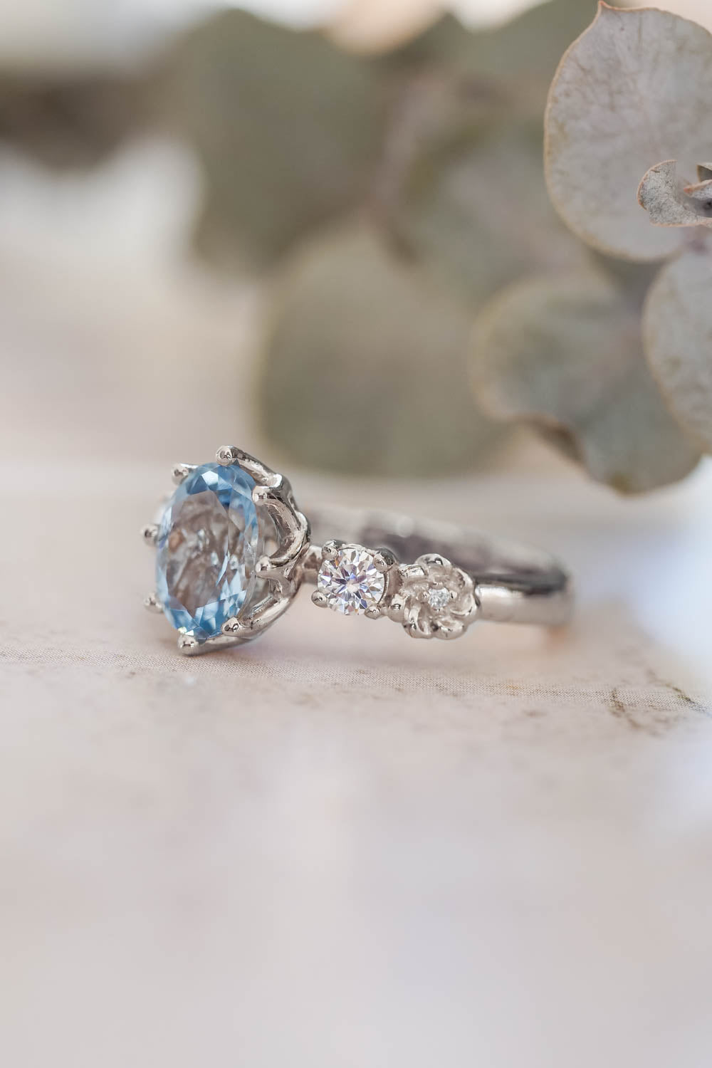 Oval aquamarine engagement ring / Fiorella - Eden Garden Jewelry™