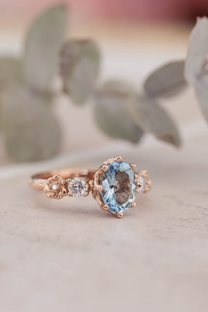 Oval aquamarine engagement ring / Fiorella - Eden Garden Jewelry™