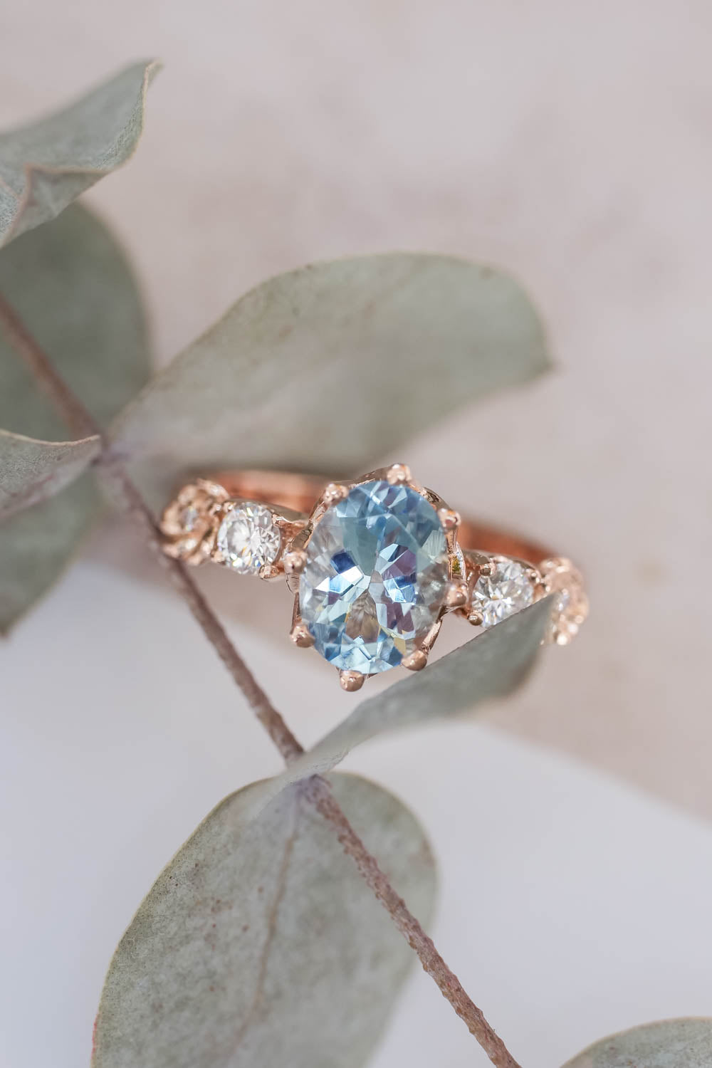 Oval aquamarine engagement ring / Fiorella - Eden Garden Jewelry™