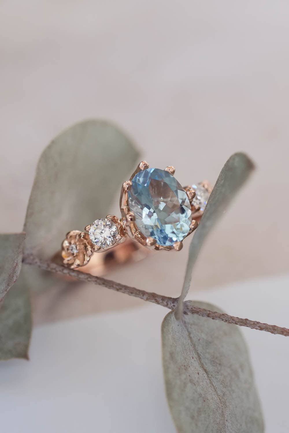 Oval aquamarine engagement ring / Fiorella - Eden Garden Jewelry™