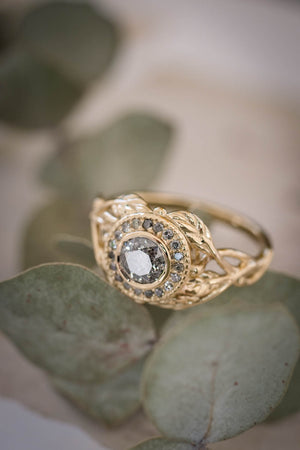 Salt & pepper halo diamonds engagement ring / Tilia halo - Eden Garden Jewelry™