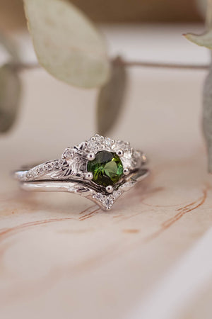 Engagement & wedding ring set with green tourmaline / Amelia - Eden Garden Jewelry™