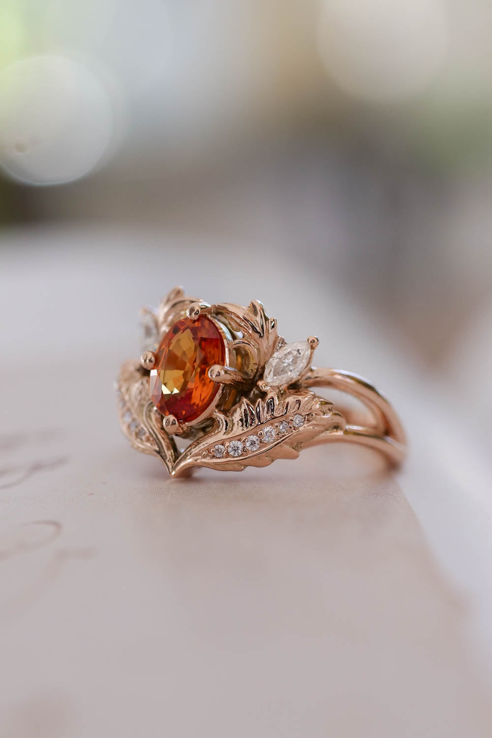 Orange sapphire and diamonds engagement ring / Adonis - Eden Garden Jewelry™