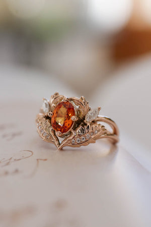 Orange sapphire and diamonds engagement ring / Adonis - Eden Garden Jewelry™