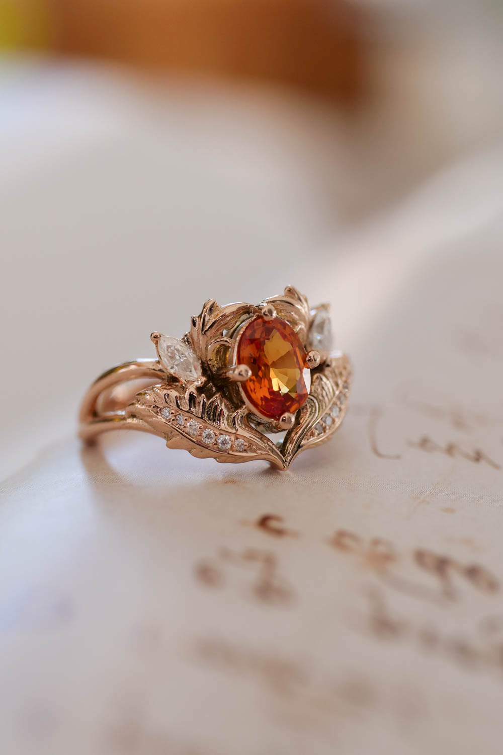 Orange sapphire and diamonds engagement ring / Adonis - Eden Garden Jewelry™