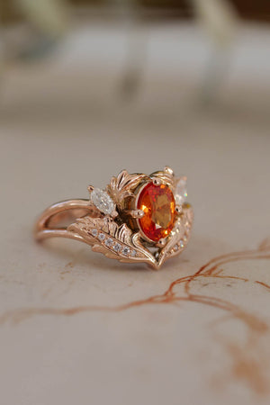 Orange sapphire and diamonds engagement ring / Adonis - Eden Garden Jewelry™