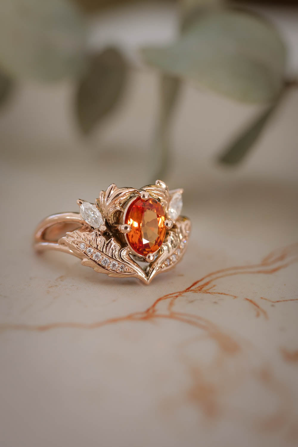 Orange sapphire and diamonds engagement ring / Adonis - Eden Garden Jewelry™