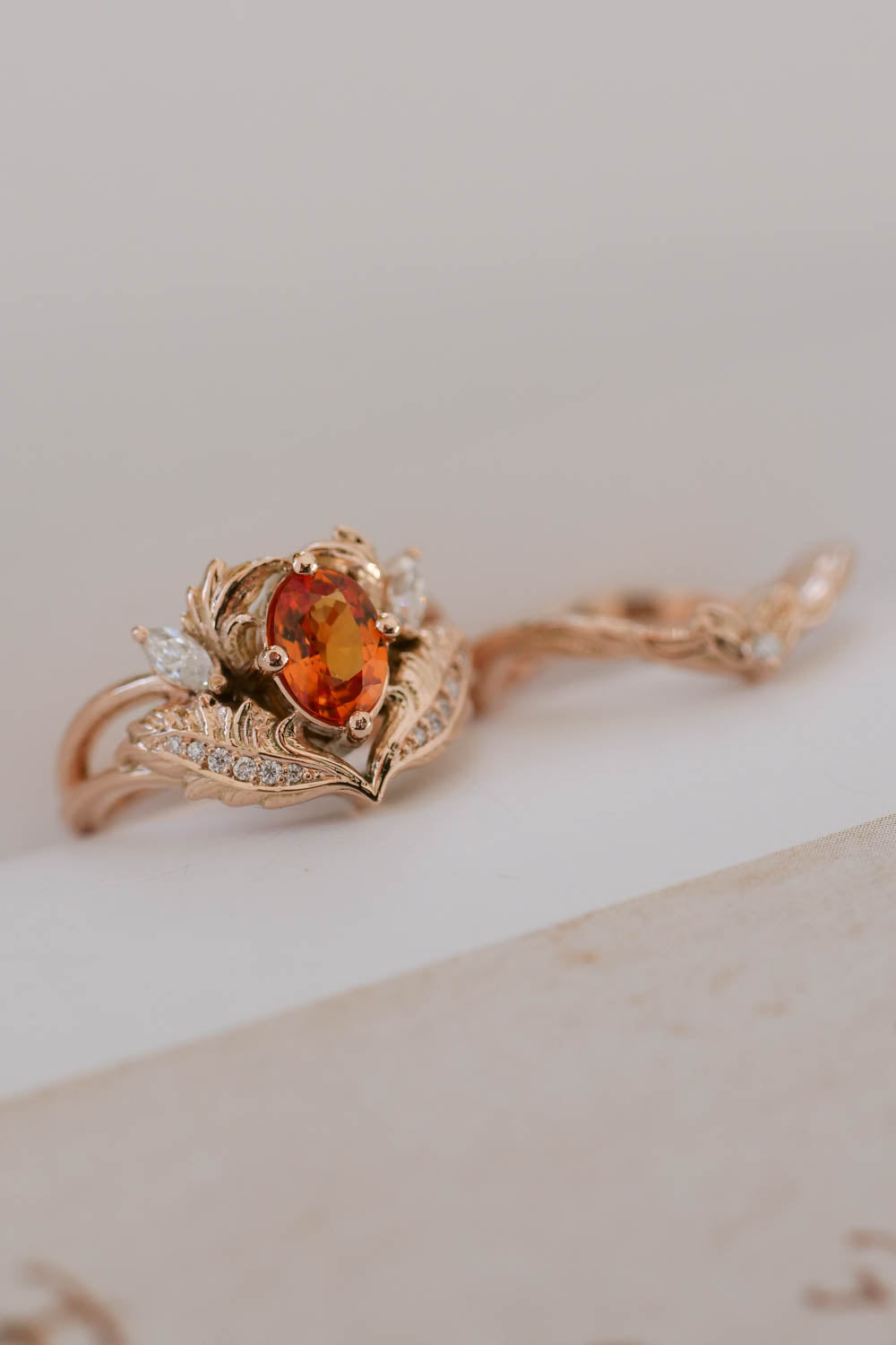 Orange sapphire and diamonds engagement ring / Adonis - Eden Garden Jewelry™