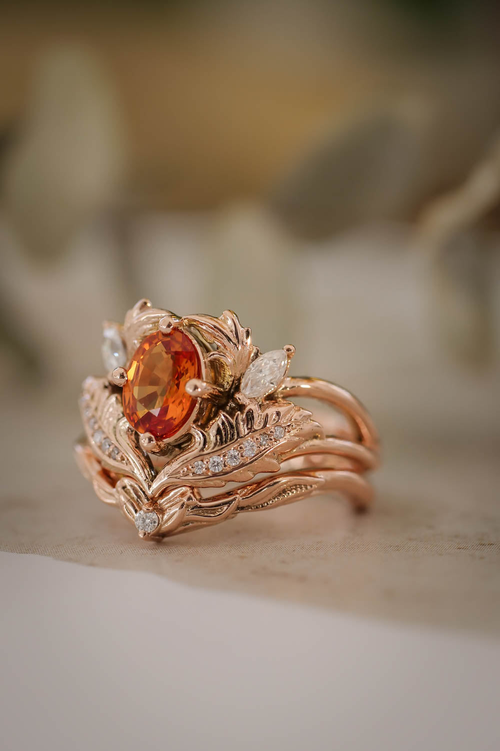 Orange sapphire and diamonds engagement ring / Adonis - Eden Garden Jewelry™