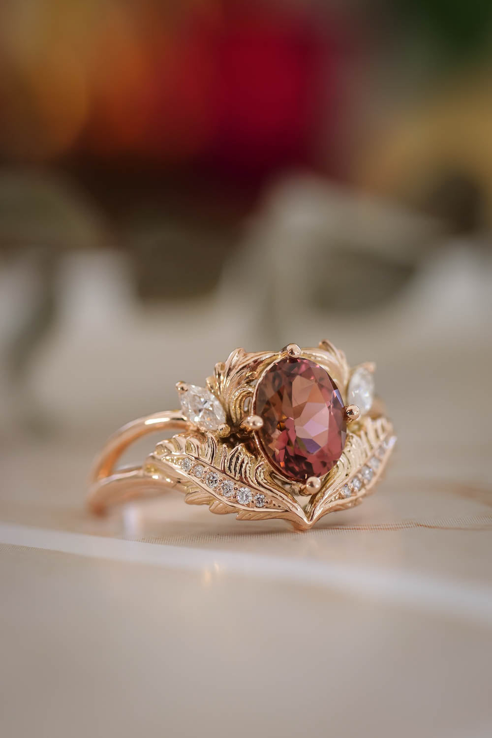 Pink tourmaline and diamonds engagement ring / Adonis - Eden Garden Jewelry™