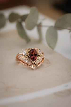 Bridal ring set with pink tourmaline and diamonds / Adonis - Eden Garden Jewelry™