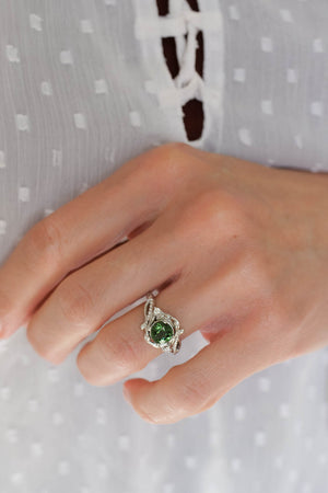 1 carat green tourmaline bridal ring set / Undina - Eden Garden Jewelry™