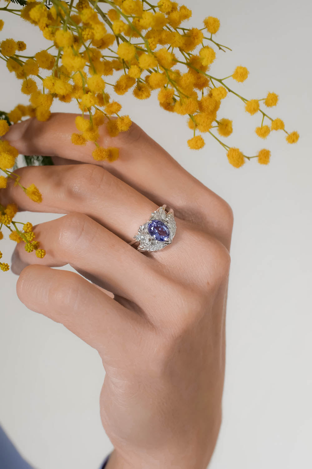 READY TO SHIP: Adonis in 14K white gold, natural tanzanite 8x6 mm, diamonds, RING SIZE 7 US - Eden Garden Jewelry™