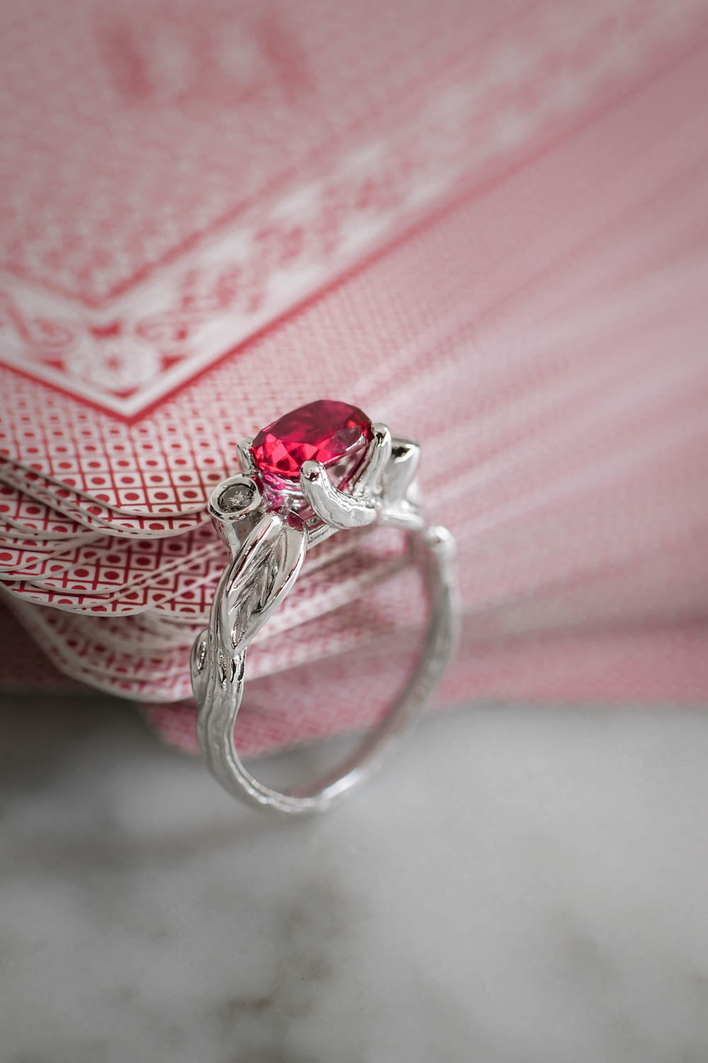 Lab ruby statement ring, salt and pepper diamonds ring / Arius - Eden Garden Jewelry™