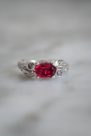 Lab ruby statement ring, salt and pepper diamonds ring / Arius - Eden Garden Jewelry™