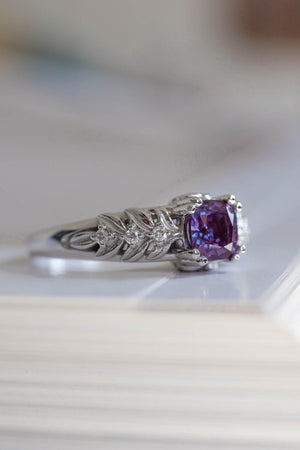 White gold engagement ring with lab alexandrite / Silvestra - Eden Garden Jewelry™