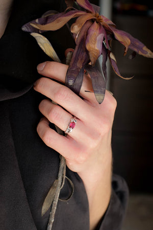 Lab ruby statement ring, salt and pepper diamonds ring / Arius - Eden Garden Jewelry™