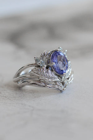 Oval tanzanite white gold ring set / Adonis - Eden Garden Jewelry™