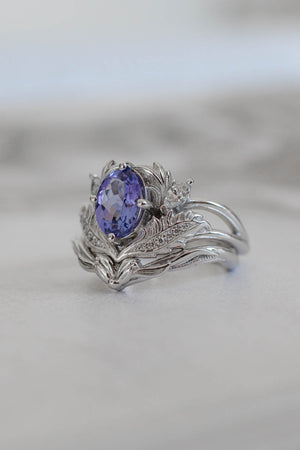 white gold wedding rings set with engagement ring, tanzanite ring