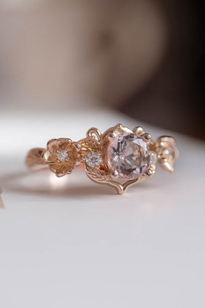 floral engagement ring with pibk morganite gemstone