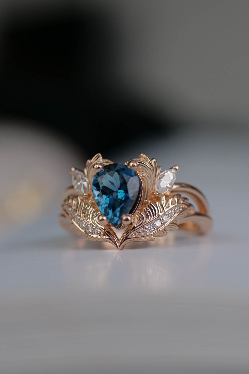 London blue topaz engagement ring in rose gold  / Adonis - Eden Garden Jewelry™