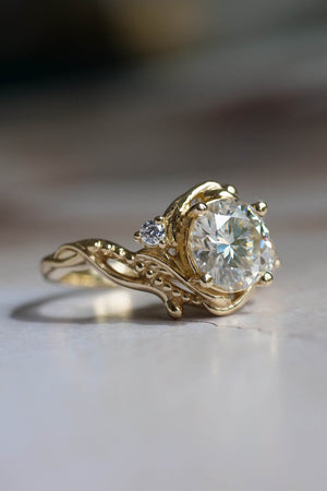 Moissanite engagement ring, yellow gold / Undina - Eden Garden Jewelry™