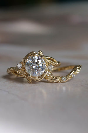 Moissanite bridal ring set in yellow gold / Undina - Eden Garden Jewelry™