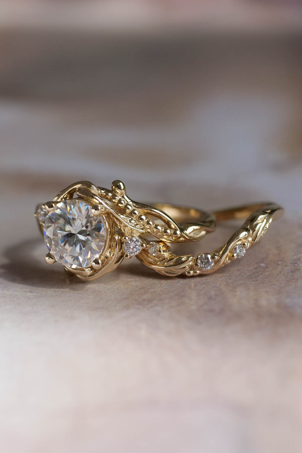 Moissanite engagement ring, yellow gold / Undina - Eden Garden Jewelry™