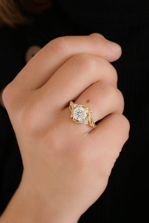 Moissanite engagement ring, yellow gold / Undina - Eden Garden Jewelry™