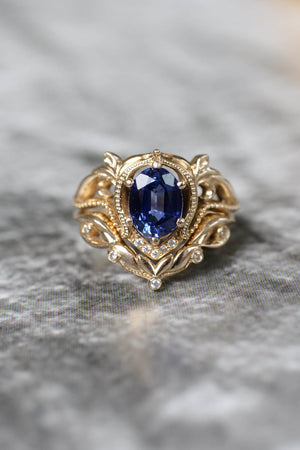 Lab sapphire engagement ring set / Lida oval - Eden Garden Jewelry™