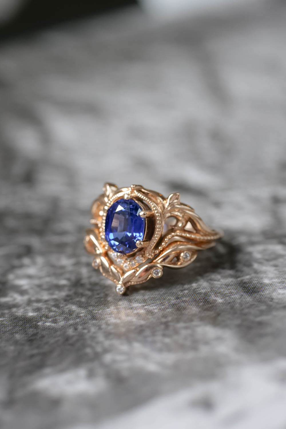 Lab sapphire engagement ring set / Lida oval - Eden Garden Jewelry™