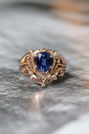 Lab sapphire engagement ring set / Lida oval - Eden Garden Jewelry™