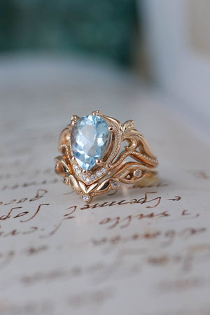 Engagement ring with aquamarine, big pear cut gemstone / Lida - Eden Garden Jewelry™