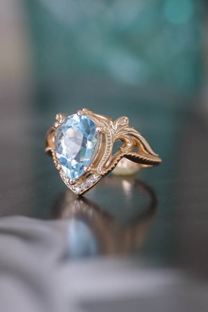 Engagement ring with aquamarine, big pear cut gemstone / Lida - Eden Garden Jewelry™