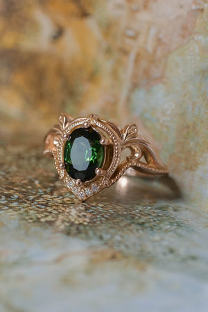 Green tourmaline engagement ring set / Lida oval - Eden Garden Jewelry™