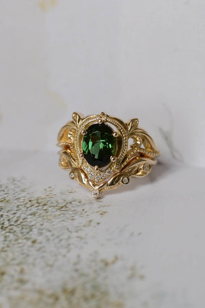 Yellow gold oval engagement ring, green tourmaline / Lida - Eden Garden Jewelry™