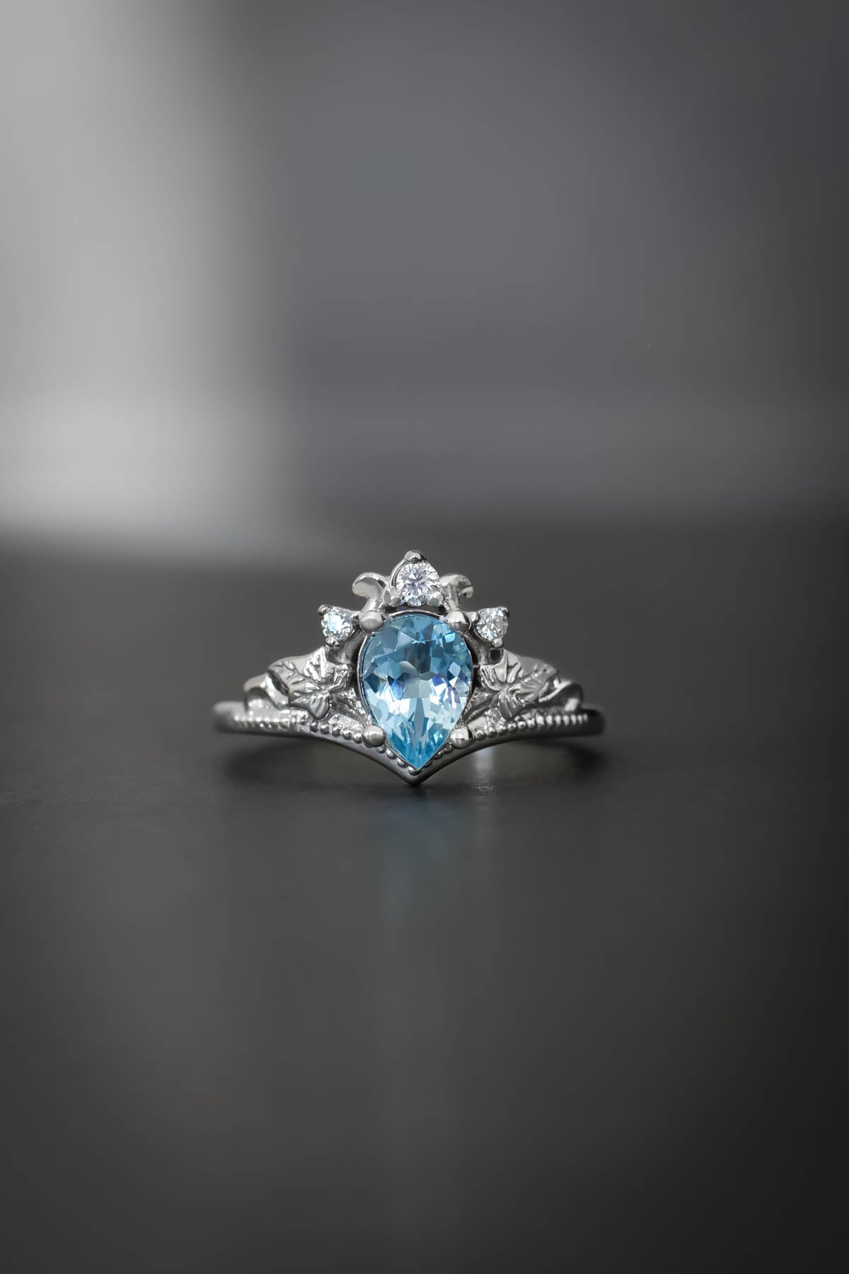 Aquamarine white gold ring set, pear cut/ Ariadne - Eden Garden Jewelry™