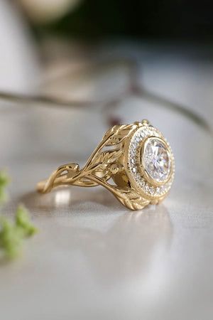 Halo engagement ring with moissanite / Tilia - Eden Garden Jewelry™