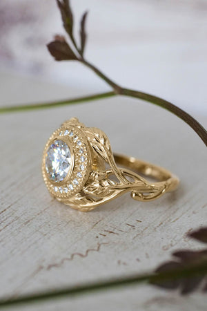 Halo engagement ring with moissanite / Tilia - Eden Garden Jewelry™