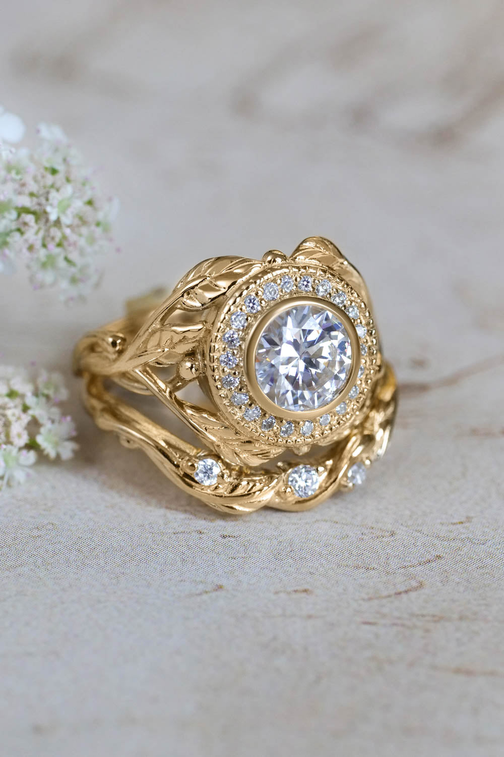 Halo engagement ring with moissanite / Tilia - Eden Garden Jewelry™