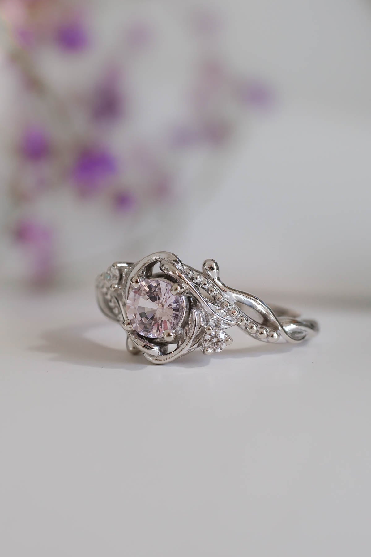 Pink sapphire engagement ring with diamonds / Undina - Eden Garden Jewelry™