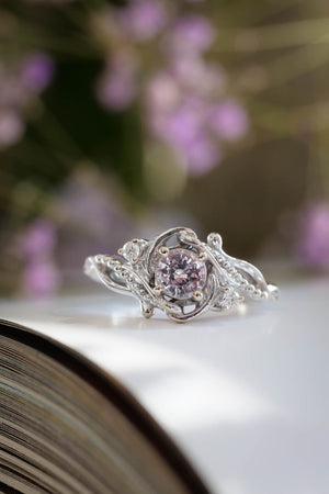 READY TO SHIP: Undina in 14K white gold, natural pink sapphire, 5 mm, moissanites, RING SIZE 7 US - Eden Garden Jewelry™