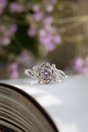 READY TO SHIP: Undina in 14K white gold, natural pink sapphire, 5 mm, moissanites, RING SIZE 7 US - Eden Garden Jewelry™